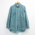 L★古着 長袖 シャツ メンズ 90年代 90s ロング丈 コットン ボタンダウン 緑系他 ストライプ 26mar12