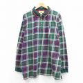 XL★古着 ダックヘッド 長袖 ポロ シャツ メンズ コットン 緑他 チェック 26mar12