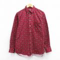 L★古着 長袖 シャツ メンズ 00年代 00s 総柄 コットン ボタンダウン エンジ他 26mar12