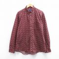 XL★古着 カタリナ 長袖 シャツ メンズ 花柄 コットン ボタンダウン エンジ系他 26mar12