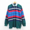 L★古着 長袖 ラガー シャツ メンズ 90年代 90s 襟デニム 緑他 ボーダー【spe】 26mar12