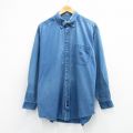 XL★古着 カタリナ 長袖 シャツ メンズ ヘリンボーン ロング丈 コットン ボタンダウン 紺 デニム 26mar13