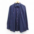 XL★古着 長袖 シャツ メンズ 90年代 90s 大きいサイズ 紺他 ストライプ 26mar13