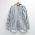 XL★古着 長袖 シャツ メンズ 大きいサイズ ロング丈 コットン ノーカラー グレー他 ストライプ 26mar13