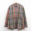 XL★古着 バンヒューセン 長袖 シャツ メンズ 90年代 90s 大きいサイズ コットン ボタンダウン 緑他 チェック 26mar17
