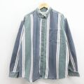 XL★古着 長袖 シャツ メンズ 00年代 00s 大きいサイズ コットン ボタンダウン 紺他 ストライプ 26mar17