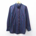 XL★古着 バンヒューセン 長袖 シャツ メンズ ボタンダウン 紺他 ストライプ 26mar25