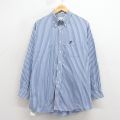 XL★古着 長袖 シャツ メンズ 00年代 00s ディズニー ミッキー 大きいサイズ ロング丈 コットン ボタンダウン 紺他 ストライプ【spe】 26apr03