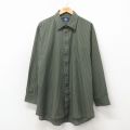 XL★古着 STAFFORD 長袖 シャツ メンズ 大きいサイズ ロング丈 濃緑他 ストライプ 26apr04