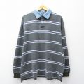 XL★古着 長袖 ラガー シャツ メンズ 00年代 00s 襟デニム 大きいサイズ コットン 緑系他 ボーダー【spe】 26apr04