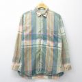 L★古着 長袖 シャツ メンズ 90年代 90s コットン 緑他 チェック 26apr04