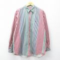 XL★古着 長袖 シャツ メンズ 00年代 00s コットン 緑他 ストライプ 26apr04