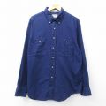 XL★古着 アロー 長袖 シャツ メンズ 90年代 90s 大きいサイズ ロング丈 ボタンダウン 紺 26apr04