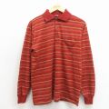 L★古着 キャンパス 長袖 ポロ シャツ メンズ 80年代 80s USA製 エンジ ボーダー 26apr16