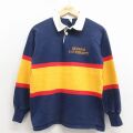 M★古着 長袖 ラガー シャツ メンズ 80年代 80s カレッジ コットン カナダ製 紺他【spe】 26apr16