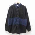 XL★古着 長袖 シャツ メンズ 00年代 00s ツートンカラー コットン ボタンダウン 黒他 26apr24