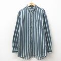 XL★古着 長袖 シャツ メンズ 00年代 00s ロング丈 コットン 緑他 ストライプ 26apr24