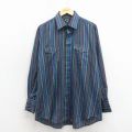 XL★古着 長袖 シャツ メンズ 90年代 90s 大きいサイズ USA製 紺他 ストライプ 26may01