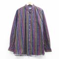 XL★古着 セントジョンズベイ 長袖 シャツ メンズ 90年代 90s ペイズリー柄 大きいサイズ ロング丈 ボタンダウン ネイビー ストライプ 26jun03