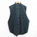 XL★古着 ラルフローレン Ralph Lauren ノースリーブ ブランド シャツ メンズ 90年代 90s ワンポイントロゴ BIG SHIRTS 大きいサイズ ロング丈 コットン ボタンダウン 緑他 グリーン タータン チェック 【spe】 24mar18 中古 トップス