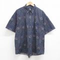 XL★古着 GANT 半袖 シャツ メンズ 90年代 90s 総柄 大きいサイズ コットン ボタンダウン 濃紺他 ネイビー 24apr12 中古 トップス