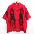 XL★古着 no boundaries 半袖 シャツ メンズ 龍 ドラゴン 大きいサイズ 開襟 オープンカラー 赤他 レッド 【spe】 24apr13 中古 トップス