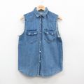【50%OFF】S★古着 ゲス GUESS ノースリーブ ウエスタン シャツ メンズ 90年代 90s コットン USA製 紺 ネイビー デニム 24jun27 中古 トップス