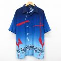 XL★古着 半袖 シャツ メンズ ロング丈 開襟 オープンカラー 紺他 ネイビー 24jul01 中古 トップス