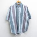 XL★古着 FADED GLORY 半袖 シャツ メンズ 90年代 90s コットン ボタンダウン 薄紺他 ネイビー ストライプ 【spe】 25apr05 中古 トップス