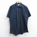 ELY 90s 半袖ウエスタンシャツ ストライプ ネイビー L | 古着