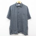 00s 半袖シャツ 総柄 ネイビー L | 古着