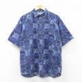 90s 半袖シャツ 総柄 ネイビー L | 古着