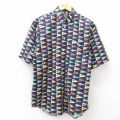 00s 半袖シャツ 旗総柄 ネイビー L | 古着