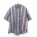 XL★古着 バンヒューセン 半袖 シャツ メンズ 大きいサイズ ボタンダウン 緑他 グリーン チェック 25may30 中古 トップス