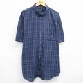 XL★古着 バンヒューセン 半袖 シャツ メンズ 大きいサイズ ロング丈 ボタンダウン 濃紺他 ネイビー チェック 25jun05 中古 トップス