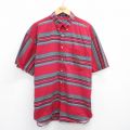 XL★古着 ラルフローレン Ralph Lauren チャップス 半袖 ブランド シャツ メンズ 90年代 90s ワンポイントロゴ 大きいサイズ コットン ボタンダウン 赤他 レッド ボーダー 25jun14 中古 トップス