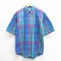 L★古着 バンヒューセン 半袖 シャツ メンズ 90年代 90s コットン ボタンダウン 青他 ブルー チェック 25jun17 中古 トップス