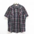 XL★古着 ELY 半袖 ウエスタン シャツ メンズ 90年代 90s 大きいサイズ ロング丈 黒他 ブラック チェック 25jun18 中古 トップス