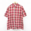 XL★古着 オールドネイビー OLD NAVY 半袖 シャツ メンズ 開襟 オープンカラー 大きいサイズ ロング丈 コットン 赤他 レッド チェック トップループ 25jun20 中古 トップス
