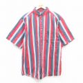 XL★古着 FADED GLORY 半袖 シャツ メンズ 00年代 00s ロング丈 コットン ボタンダウン 赤他 レッド ストライプ 25jun21 中古 トップス