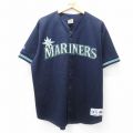 XL★古着 マジェスティック 半袖 ベースボール シャツ メンズ 90年代 90s MLB シアトルマリナーズ メッシュ地 USA製 紺他 ネイビー メジャーリーグ 野球 【spe】 25jun23 中古 トップス