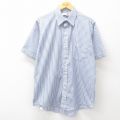 XL★古着 バンヒューセン 半袖 シャツ メンズ 90年代 90s USA製 紺他 ネイビー ストライプ 25jun30 中古 トップス