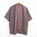 半袖シャツ 刺繍 ブラウン L | 古着