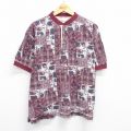 XL★古着 セントジョンズベイ 半袖 トップス メンズ 90年代 90s 総柄 鹿の子 コットン ヘンリーネック エンジ他 【spe】 25jul02 中古