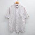 XL★古着 アロー 半袖 シャツ メンズ 90年代 90s ロング丈 USA製 白他 ホワイト ストライプ 25jul03 中古 トップス