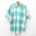 L★古着 アロー 半袖 シャツ メンズ 90年代 90s ロング丈 ボタンダウン USA製 緑他 グリーン チェック 25jul04 中古 トップス