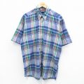 XL★古着 JOS A BANK 半袖 シャツ メンズ 90年代 90s コットン ボタンダウン 紺他 ネイビー チェック 25jul07 中古 トップス