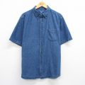 【50%OFF】XL★古着 ピューリタン 半袖 シャツ メンズ 大きいサイズ コットン ボタンダウン 紺 ネイビー デニム 25jul24 中古 トップス
