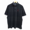 L★古着 ラルフローレン Ralph Lauren 半袖 ブランド ラガー シャツ メンズ 90年代 90s ワンポイントロゴ コットン 黒他 ブラック ボーダー 25jul26 中古 トップス