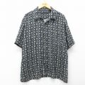XL★古着 半袖 シャツ メンズ 総柄 シルク 開襟 オープンカラー 黒他 ブラック 25jul31 中古 トップス